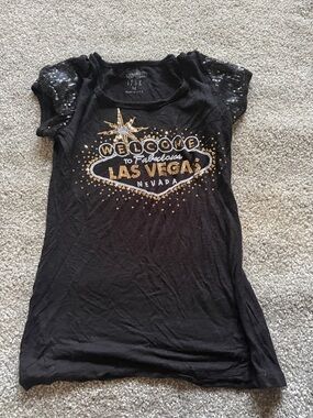 Las Vegas Sequin Sleeve Graphic Tee - Black